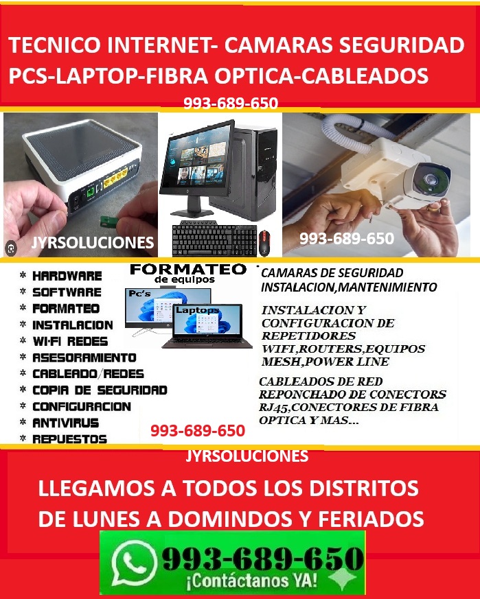 REPARACIONES A INTERNET,REPETIDORES WIFI,FIBRA OPTICA,CAMRAS SEGURIDAD,PCS,LAPTOPS