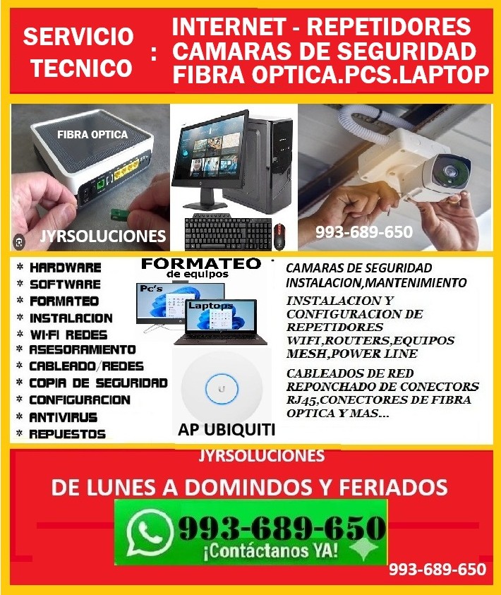 Soluciones de Internet,Camaras seguridad,Fibra optica y Pcs,laptops