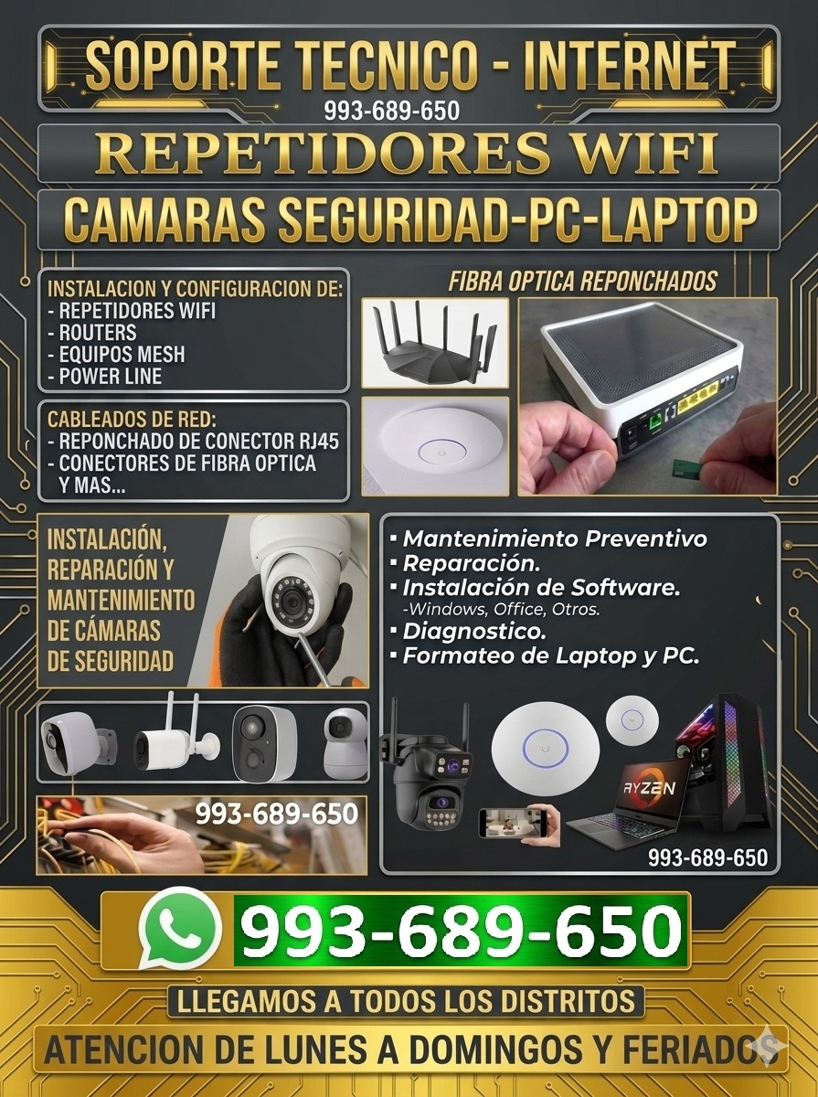 Soporte tecnico a su medida:Fallas Internet, cámaras, fibra óptica y Pcs,laptops