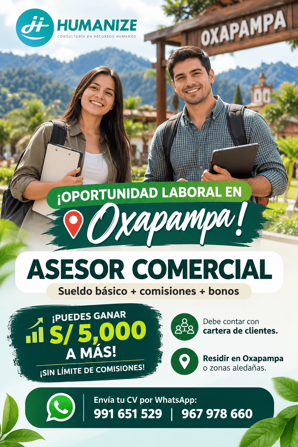 ASESOR COMERCIAL EN OXAPAMPA