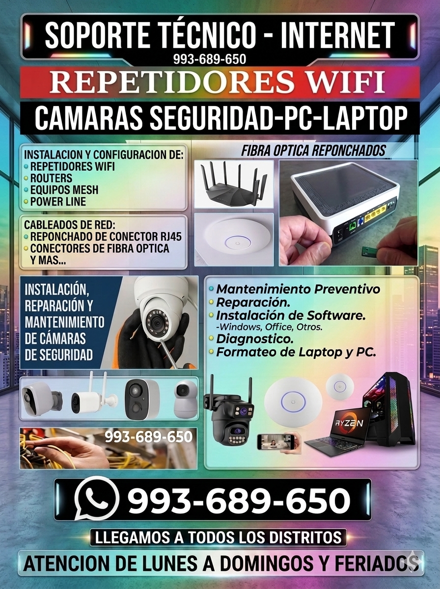 Especialista en internet,Fibra Óptica,Camaras vigilancia y Pcs,Laptops
