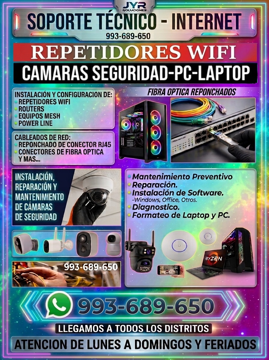 Especialistas en Reparación y Conectividad:Internet,Fibra optica,Camaras vigilancia,PC y Laptops