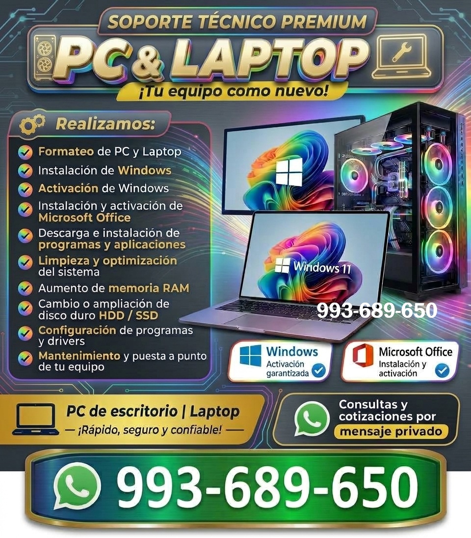 Servicio tecnico de Pcs,Laptops,Formateos